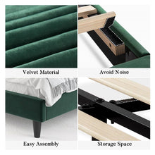 Load image into Gallery viewer, Queen size Modern Green Velvet Upholstered Platform Bed with Headboard