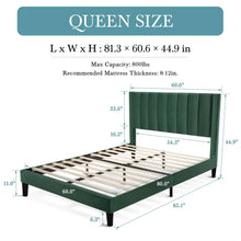 Load image into Gallery viewer, Queen size Modern Green Velvet Upholstered Platform Bed with Headboard