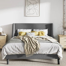 Load image into Gallery viewer, Queen Size Grey Linen Blend Upholstered Platform Bed with Wingback Headboard
