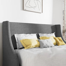Load image into Gallery viewer, Queen Size Grey Linen Blend Upholstered Platform Bed with Wingback Headboard