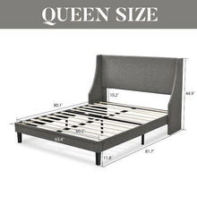 Load image into Gallery viewer, Queen Size Grey Linen Blend Upholstered Platform Bed with Wingback Headboard