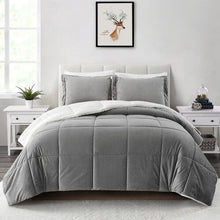 Load image into Gallery viewer, Queen Plush Microfiber Reversible Comforter Set in Grey