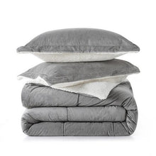 Load image into Gallery viewer, Queen Plush Microfiber Reversible Comforter Set in Grey