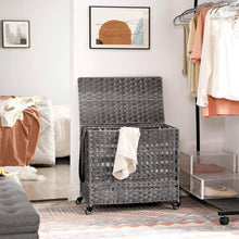 Load image into Gallery viewer, Grey PP Rattan 3-Basket Laundry Hamper Sorter Cart with Removable Cotton Bags