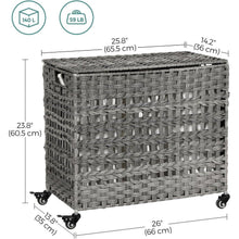 Load image into Gallery viewer, Grey PP Rattan 3-Basket Laundry Hamper Sorter Cart with Removable Cotton Bags