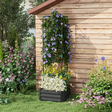 Load image into Gallery viewer, Grey Galvanized Open Bottom Raised Garden Bed Planter with Tomato Cage Trellis