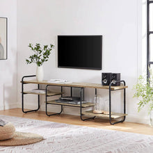 Load image into Gallery viewer, Modern Grey Wood Black Metal Entertainment Center TV Stand for TV up to 75-inch