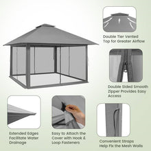 Load image into Gallery viewer, Grey 13 x 13 Ft Pop-Up Gazebo Outdoor Canopy w/ Mesh Mosquito Netting Sidewalls