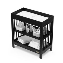 Load image into Gallery viewer, Modern Changing Table in Black Wood Finish with Safety Rail and Changing Pad