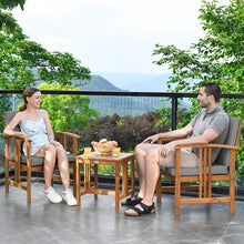 Load image into Gallery viewer, 3-Piece Solid Wood Outdoor Patio Furniture Chairs Table Set with Grey Cushions