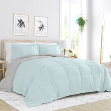 Load image into Gallery viewer, Full/Queen size 3-Piece Microfiber Reversible Comforter Set Aqua Blue and Grey