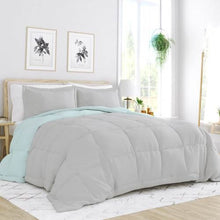 Load image into Gallery viewer, Full/Queen size 3-Piece Microfiber Reversible Comforter Set Aqua Blue and Grey