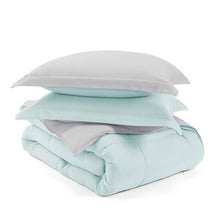 Load image into Gallery viewer, Full/Queen size 3-Piece Microfiber Reversible Comforter Set Aqua Blue and Grey