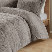 Load image into Gallery viewer, Twin/Twin XL Grey Soft Sherpa Faux Fur 2-Piece Comforter Set with Pillow Shams