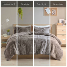 Load image into Gallery viewer, Twin/Twin XL Grey Soft Sherpa Faux Fur 2-Piece Comforter Set with Pillow Shams