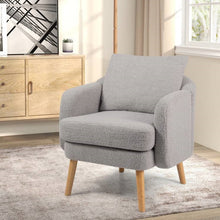 Load image into Gallery viewer, Modern Grey Sherpa Fabric Upholstered Accent Chair with Wooden Legs