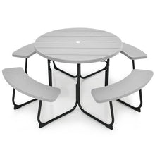Load image into Gallery viewer, Grey All Weather 8 Seater Picnic Table Umbrella Hole