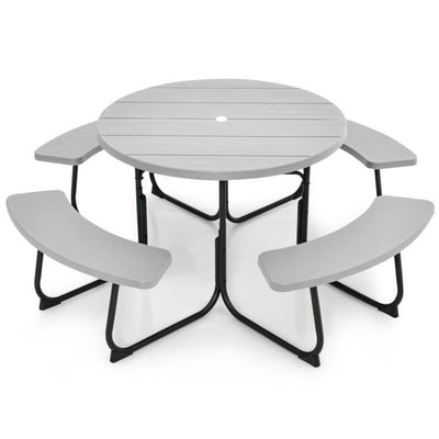 Grey All Weather 8 Seater Picnic Table Umbrella Hole