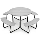 Grey All Weather 8 Seater Picnic Table Umbrella Hole