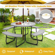 Load image into Gallery viewer, Grey All Weather 8 Seater Picnic Table Umbrella Hole