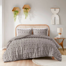 Load image into Gallery viewer, Full/Queen 3-Piece Grey Microfiber Comforter Set with Decorative Pompoms