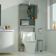 Load image into Gallery viewer, Over the Toilet Bathroom Storage Cabinet Shelving Unit in Grey Wood Finish