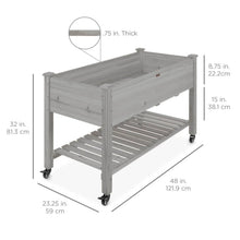 Load image into Gallery viewer, Outdoor Grey Wood Raised Garden Bed Planter Box with Shelf and Locking Wheels