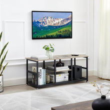 Load image into Gallery viewer, Industrial Modern Black Metal Grey Wood TV Stand with Media Storage Shelf