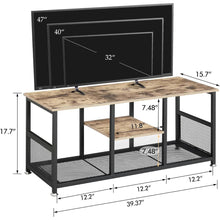 Load image into Gallery viewer, Industrial Modern Black Metal Grey Wood TV Stand with Media Storage Shelf
