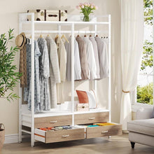 Load image into Gallery viewer, Freestanding White Oak Garment Rack Clothes Hanging Rod with 4 Storage Drawers