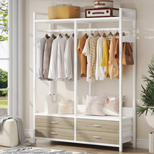 Load image into Gallery viewer, Freestanding White Oak Garment Rack Clothes Hanging Rod with 4 Storage Drawers