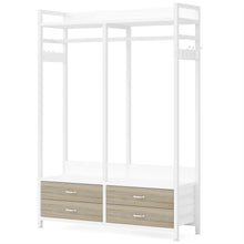 Load image into Gallery viewer, Freestanding White Oak Garment Rack Clothes Hanging Rod with 4 Storage Drawers