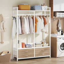 Load image into Gallery viewer, Freestanding White Oak Garment Rack Clothes Hanging Rod with 4 Storage Drawers