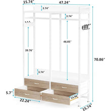Load image into Gallery viewer, Freestanding White Oak Garment Rack Clothes Hanging Rod with 4 Storage Drawers