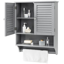 Load image into Gallery viewer, Grey Wall-Mounted Bathroom Medicine Cabinet with Louver Doors and Towel Bar