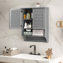 Load image into Gallery viewer, Grey Wall-Mounted Bathroom Medicine Cabinet with Louver Doors and Towel Bar