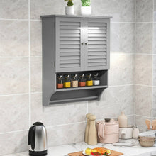 Load image into Gallery viewer, Grey Wall-Mounted Bathroom Medicine Cabinet with Louver Doors and Towel Bar