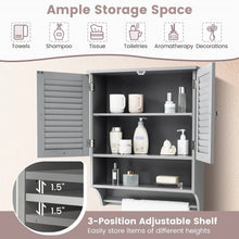 Load image into Gallery viewer, Grey Wall-Mounted Bathroom Medicine Cabinet with Louver Doors and Towel Bar