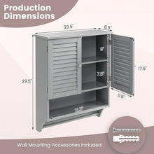 Load image into Gallery viewer, Grey Wall-Mounted Bathroom Medicine Cabinet with Louver Doors and Towel Bar