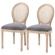 Load image into Gallery viewer, Set of 2 Vintage Upholstered Armless Rattan Back Dining Chairs Grey Wash