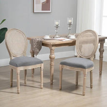 Load image into Gallery viewer, Set of 2 Vintage Upholstered Armless Rattan Back Dining Chairs Grey Wash