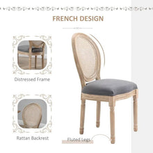 Load image into Gallery viewer, Set of 2 Vintage Upholstered Armless Rattan Back Dining Chairs Grey Wash