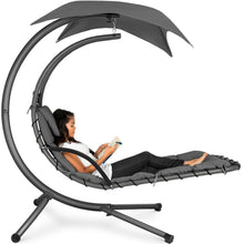Load image into Gallery viewer, Grey Single Person Sturdy Modern Chaise Lounger Hammock Chair Porch Swing