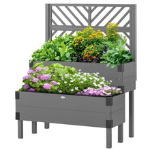 Load image into Gallery viewer, 2 Tier Self Draining Grey Wood Raised Garden Bed Planter Box with Trellis