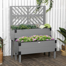 Load image into Gallery viewer, 2 Tier Self Draining Grey Wood Raised Garden Bed Planter Box with Trellis