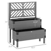 Load image into Gallery viewer, 2 Tier Self Draining Grey Wood Raised Garden Bed Planter Box with Trellis
