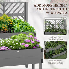 Load image into Gallery viewer, 2 Tier Self Draining Grey Wood Raised Garden Bed Planter Box with Trellis