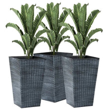 Load image into Gallery viewer, Set of 3 - Grey Faux Rattan Plastic Tall Large Flower Pots
