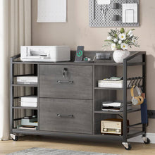 Load image into Gallery viewer, Grey Printer Stand Bookcase Power Station Mobile Office File Cabinet