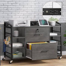 Load image into Gallery viewer, Grey Printer Stand Bookcase Power Station Mobile Office File Cabinet
